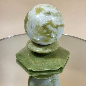 Natural Lantian Jade Polished Gemstone Sphere On Handmade Resin/ Stone Display